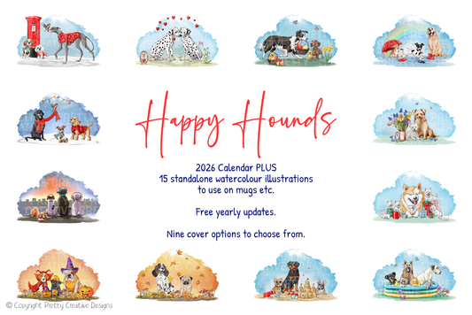 Happy Hounds 2026/ 2027/2028 Calendars and Standalone Illustrations
