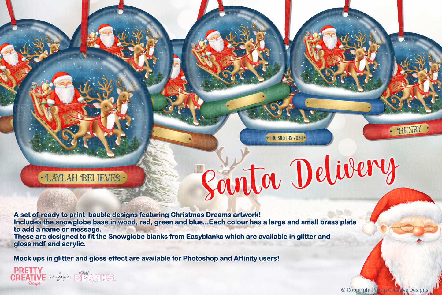 Christmas Dreams Santa Delivery Snowglobe Bauble Artwork