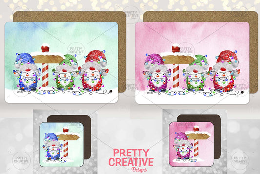 Christmas Gnomes Placemats & Coasters Set 1 & 2 Bundle