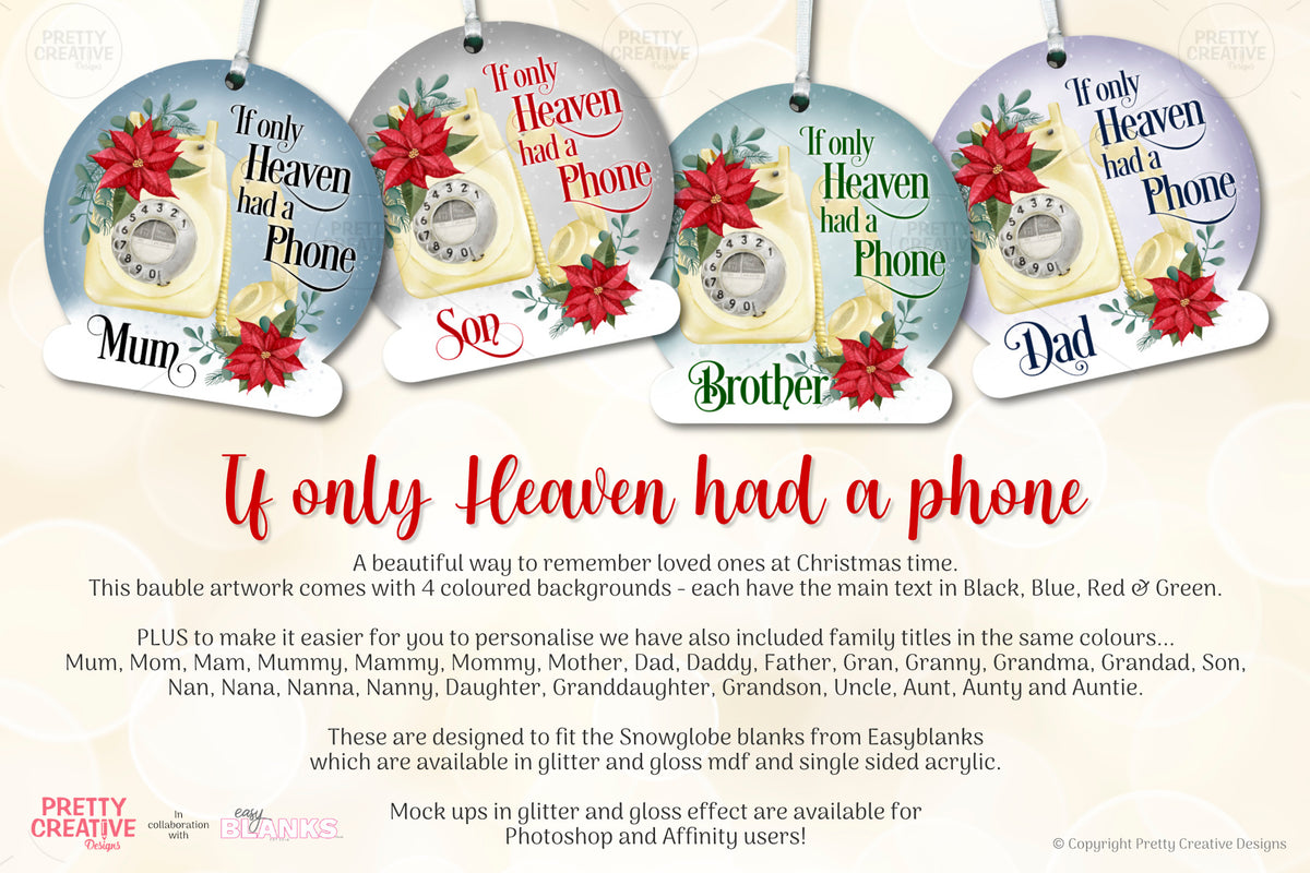 If Only Heaven Had A Phone Snowglobe Bauble Artwork