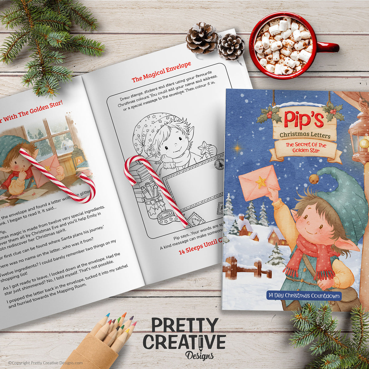 Pip's Christmas Letters ~ Golden Star 14 Day Christmas Countdown Booklet