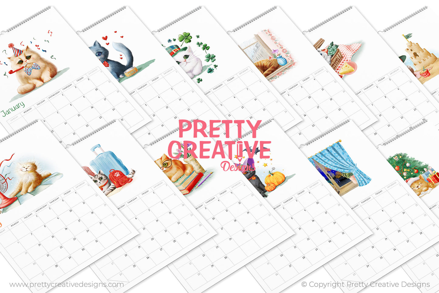 Quirky Cats 2026 Calendar and Standalone Illustrations - Textless Version