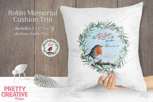 Robin Memorial Cushion Trio + Ornament