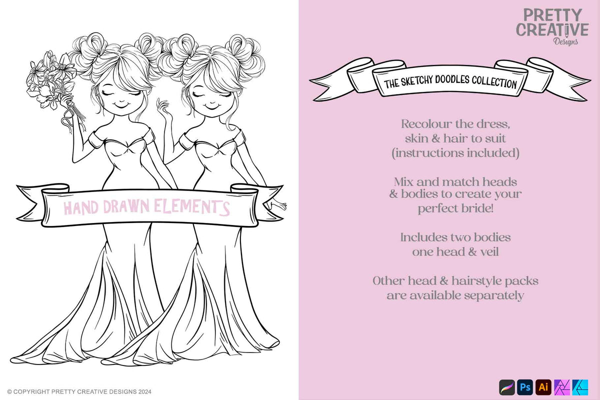 Sketchy Doodles Editable Susie Bride