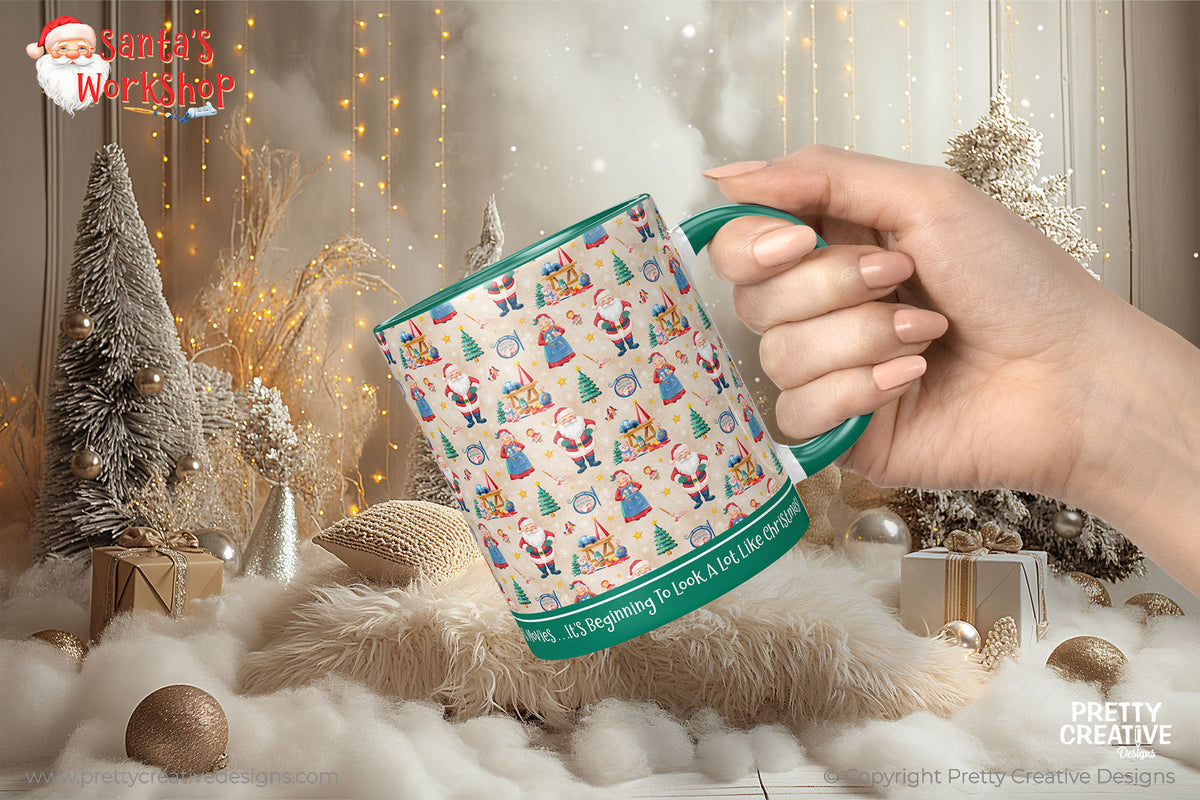 Santa's Workshop Seamless Christmas Mug Wrap Set