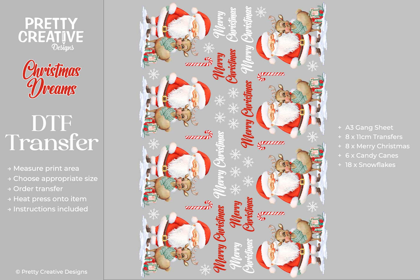 Christmas Dreams A3 Gang Sheet DTF Transfer Santa-Lady Reindeer