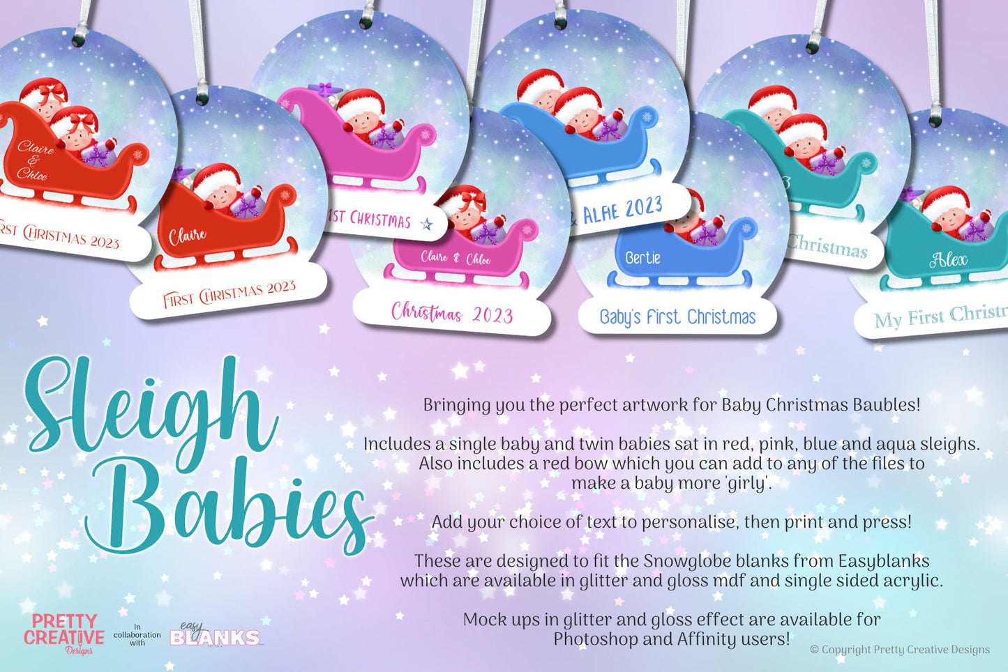 Sleigh Babies Christmas Decoration Design PrettyCreativeDesigns.com