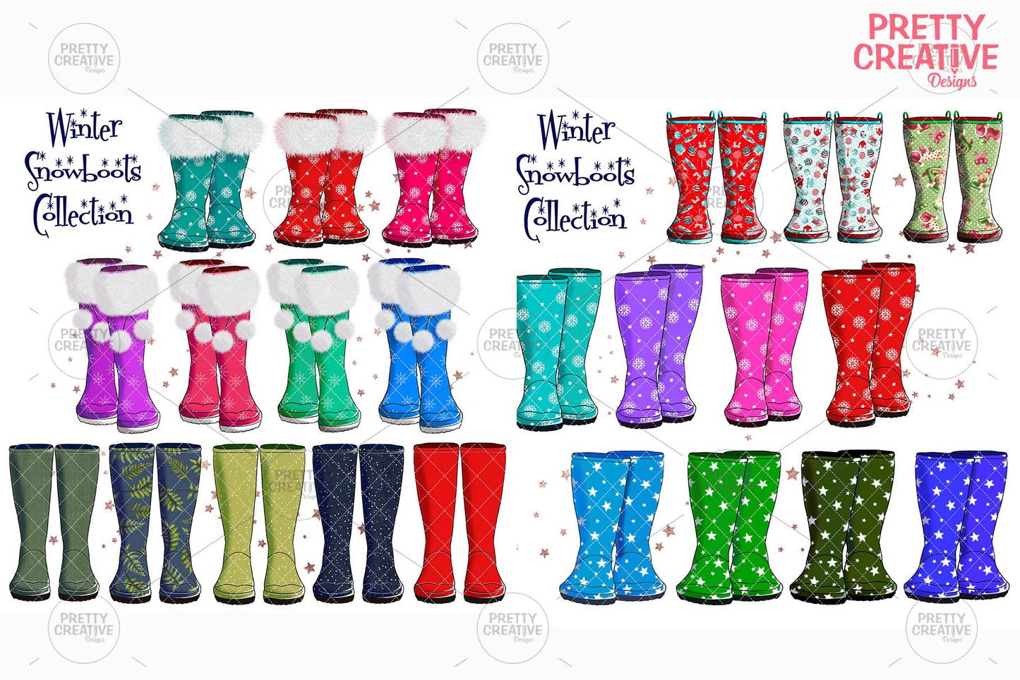 Christmas & Winter Snowboots Clipart Bundle