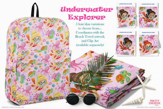 Underwater Explorer Girl Seamless Patterns