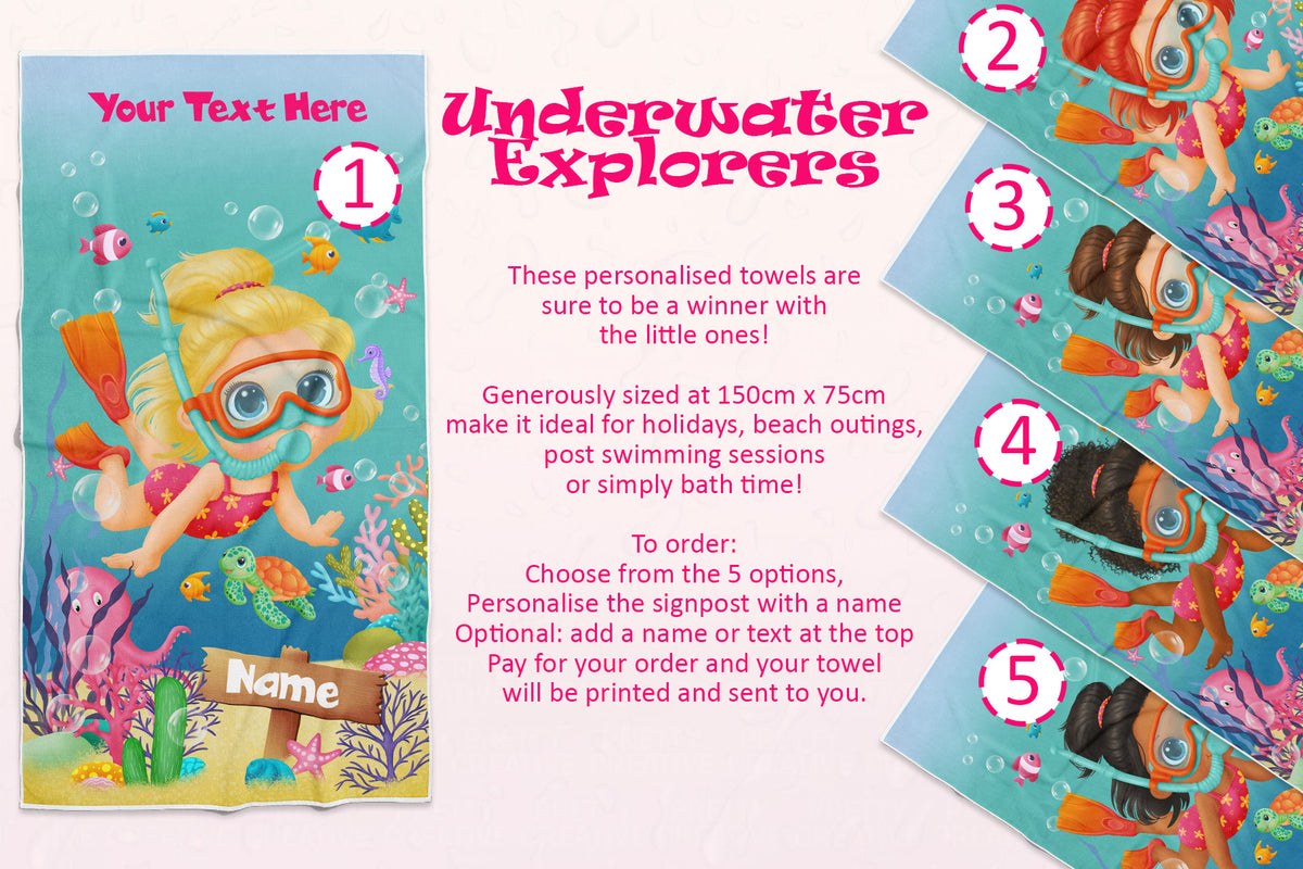 Underwater Explorer Girl Beach Towel FREE Mock Up