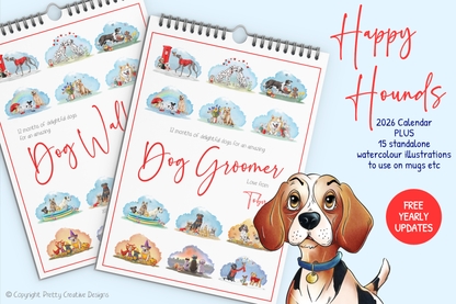 Happy Hounds 2026/ 2027/2028 Calendars and Standalone Illustrations