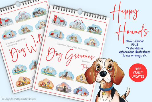Happy Hounds 2026/ 2027/2028 Calendars and Standalone Illustrations