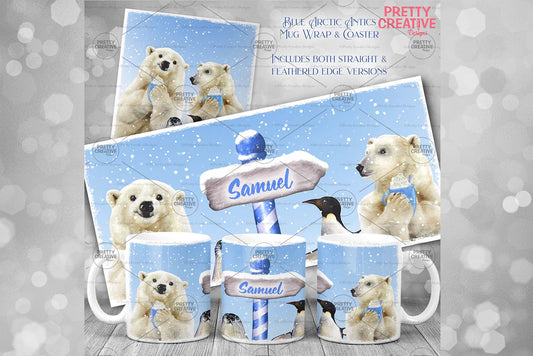 Arctic Antics Pink and Blue Cocoa Mug and Coaster Bundle