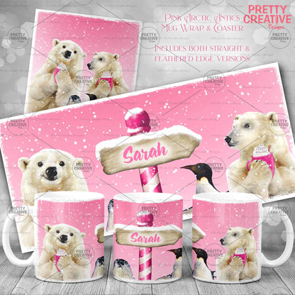 Arctic Antics Pink Cocoa Mug and Coaster