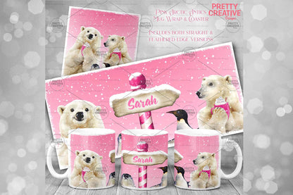 Arctic Antics Pink Cocoa Mug and Coaster