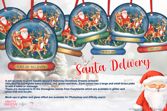 Christmas Dreams Santa Delivery Snowglobe Bauble Artwork