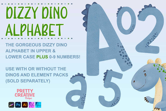 Dizzy Dino Blue Alphabet and Numbers