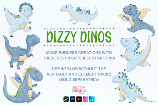 Dizzy Dino Blue Illustrations