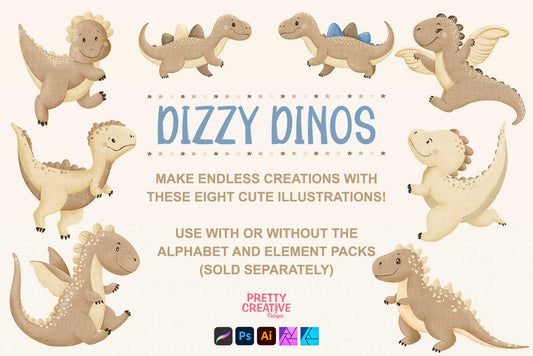 Dizzy Dino Neutral Boy Illustrations