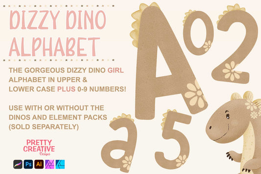 Dizzy Dino Neutral Girl Alphabet and Numbers