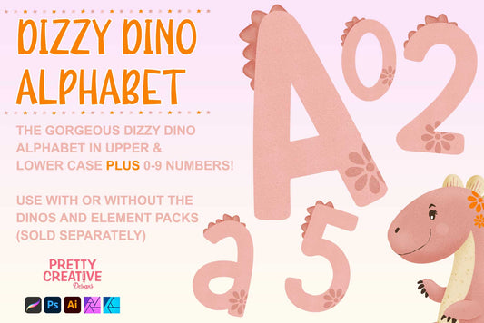 Dizzy Dino Pink Alphabet and Numbers