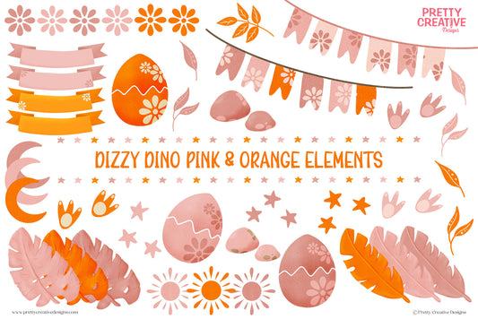 Dizzy Dino Pink and Orange Elements