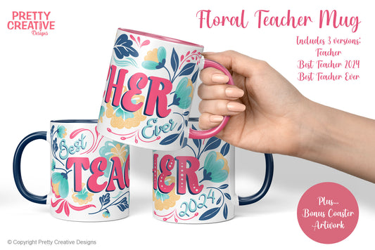 Floral Teacher Mug Wrap and Coaster