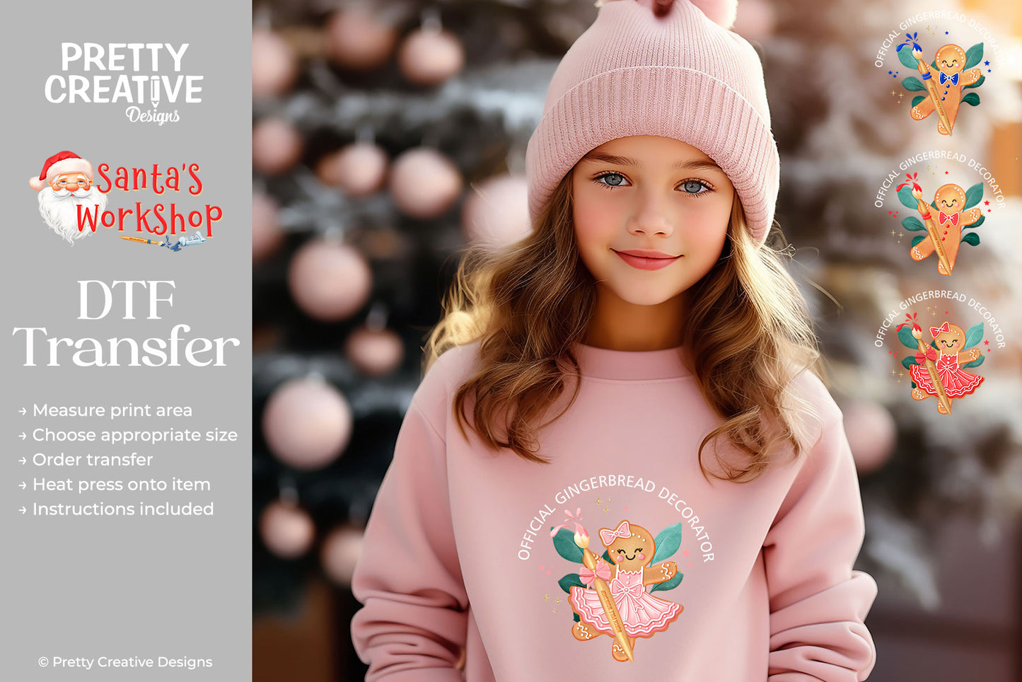 Gingerbread Decorator DTF Transfer White Text