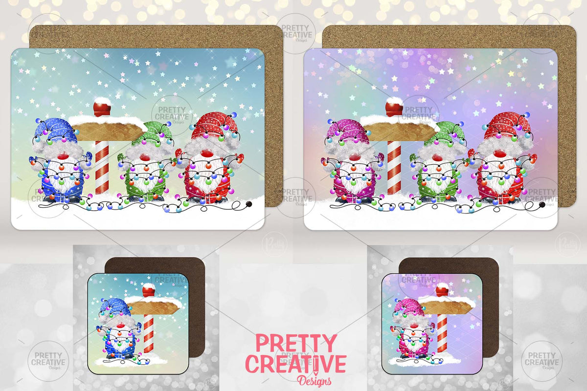 Christmas Gnomes Placemats & Coasters Set 1 & 2 Bundle