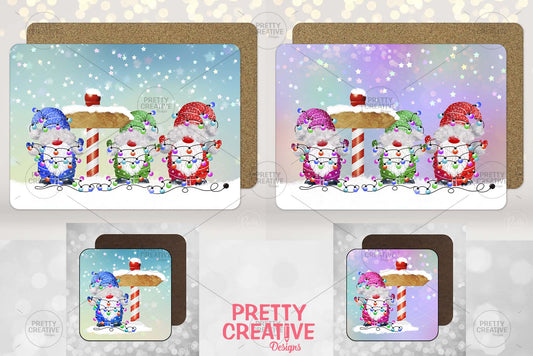 Christmas Gnomes Placemats & Coasters Set 1 & 2 Bundle