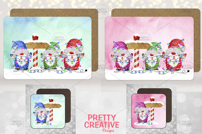 Christmas Gnomes Placemats & Coasters Set 1 & 2 Bundle