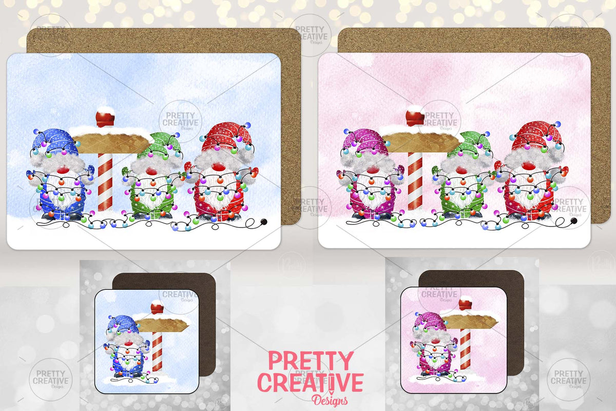 Christmas Gnomes Placemats & Coasters Set 1 & 2 Bundle