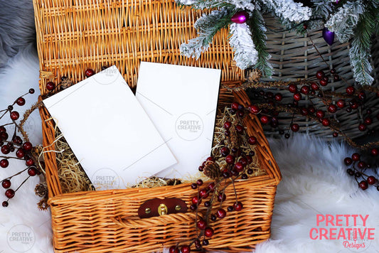 Twin Black Spine Notebook in Christmas Basket Mockup