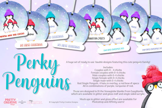 Perky Penguins Snowglobe Bauble Artwork