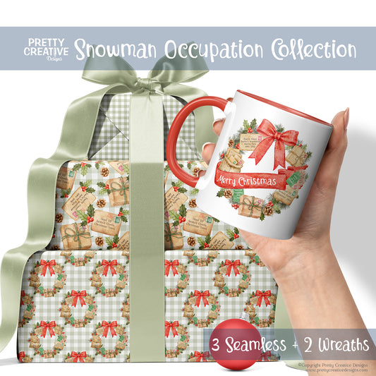 Snowman Occupation Collection Postie Seamless & Wreaths