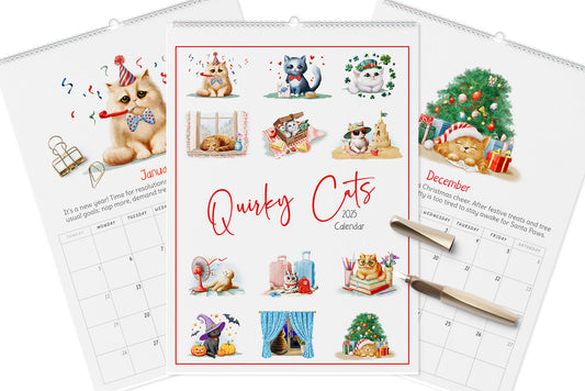 Quirky Cats 2026/2027/2028 Calendar and Standalone Illustrations - With Quotes