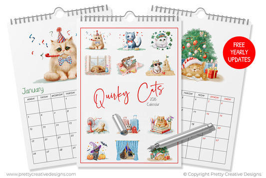 Quirky Cats 2026/2027/2028 Calendar and Standalone Illustrations BUNDLE