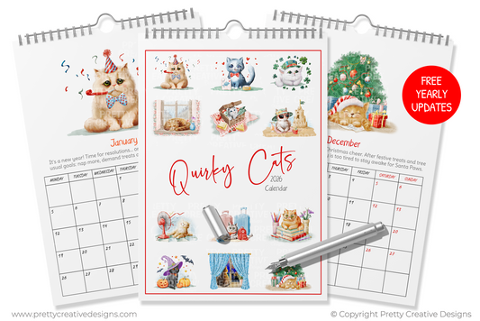 Quirky Cats 2026/2027/2028 Calendar and Standalone Illustrations BUNDLE