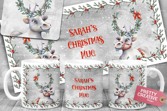 Christmas Reindeer Mug Wrap and Coaster set