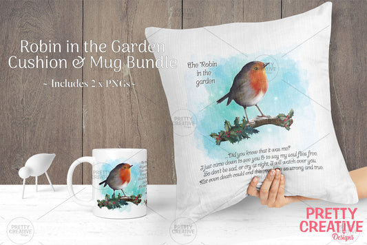 The Robin in the Garden Cushion & Mug Bundle