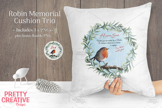 Robin Memorial Cushion Trio + Ornament