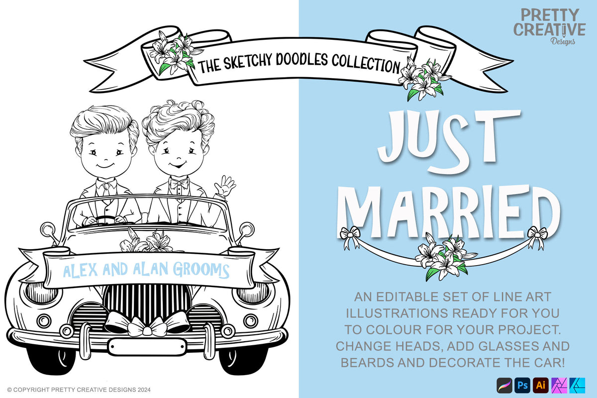 Sketchy Doodles Just Married EDITABLE Alex and Alan