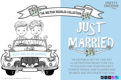 Sketchy Doodles Just Married EDITABLE Alex and Alan