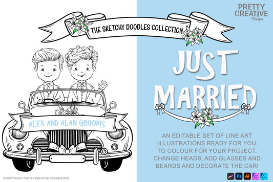 Sketchy Doodles Just Married EDITABLE Alex and Alan