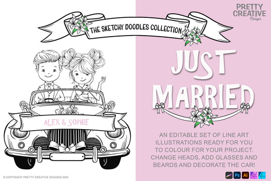 Sketchy Doodles Just Married EDITABLE Sophie & Alex
