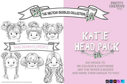 Sketchy Doodles Editable Katie Head Pack