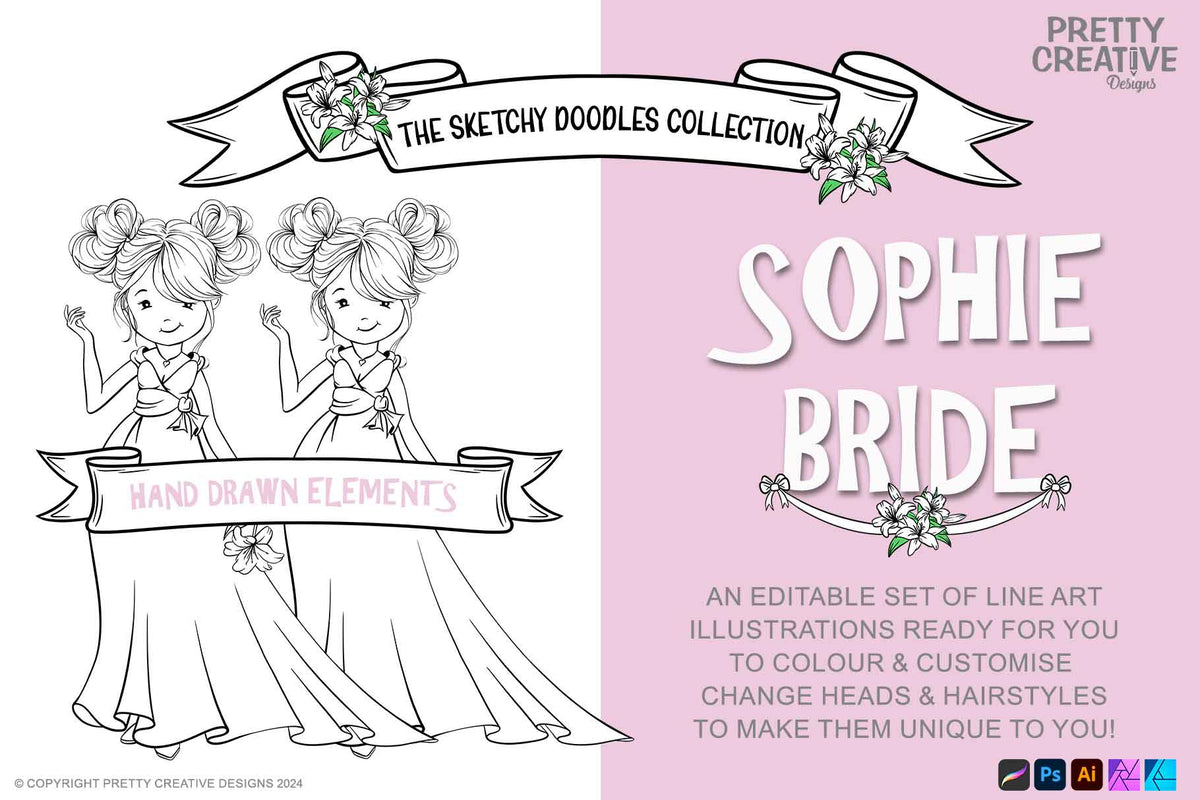 Sketchy Doodles Editable Sophie Bride