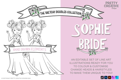 Sketchy Doodles Editable Sophie Bride