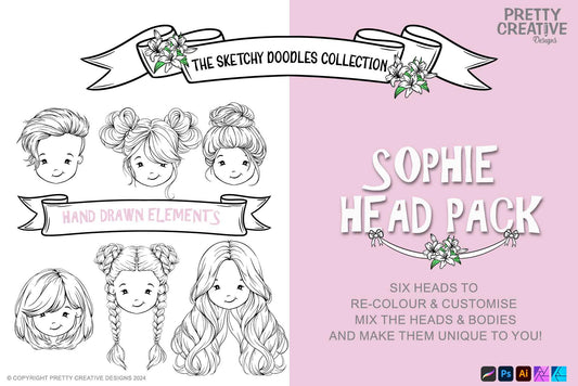 Sketchy Doodles Editable Sophie Head Pack