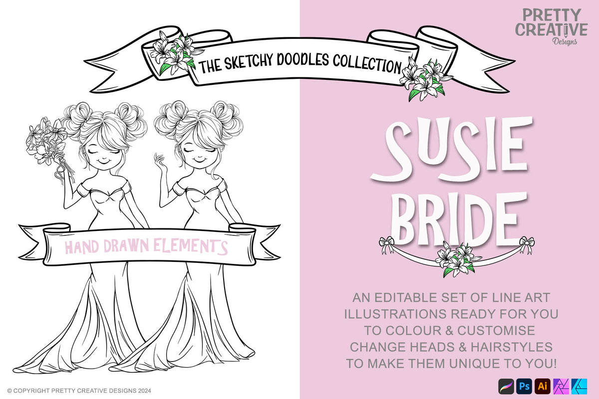Sketchy Doodles Editable Susie Bride